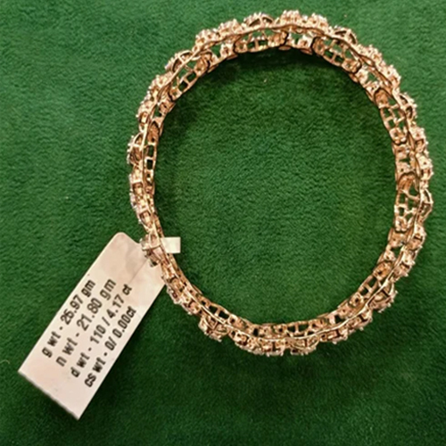 Ladies Round Lab Grown Diamond Gold Bangle