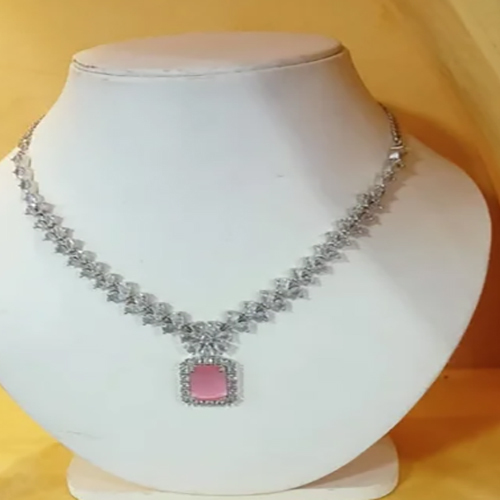 Ladies Lab Grown Diamond Pink Sapphire Necklace