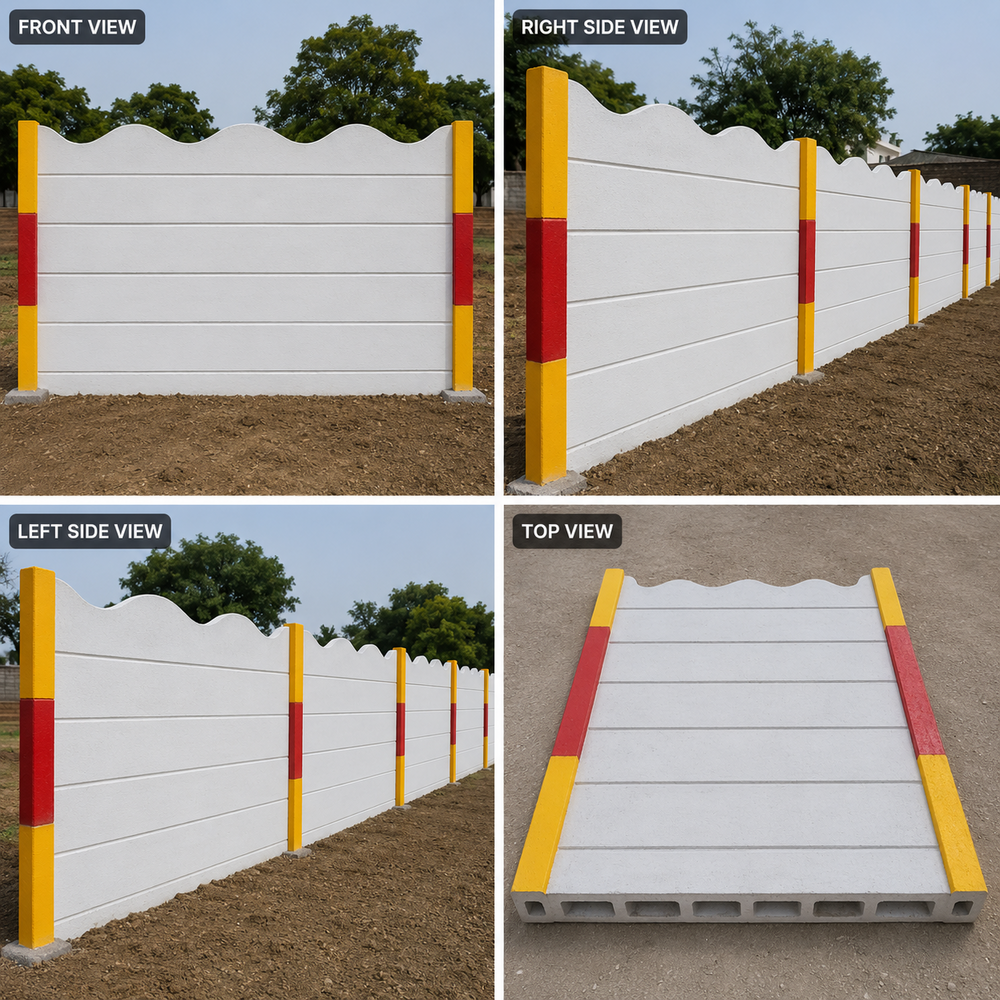 Industrial Readymade Compound Wall - RCC Material, 2 Inch Thickness Plate, 6 x 6 Inch Column | Smooth Surface Treatment, Ideal for Industrial Applications