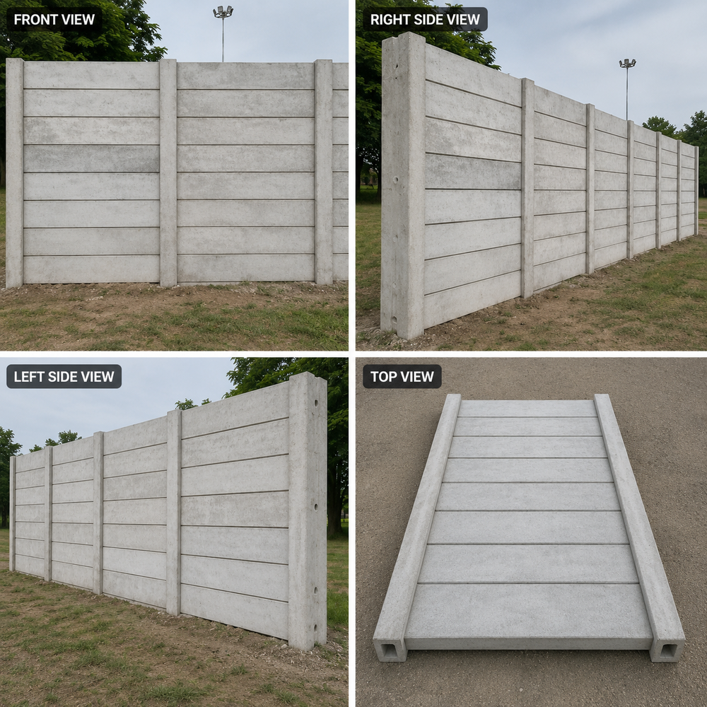 Concrete Residential Boundary Wall - Rectangular Gray 2 Inch Thickness 6x6 Inch Column | Smooth Surface Ideal for Boundary Applications