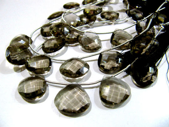 Smoky Quartz Heart shape Faceted 13mm Beads Strand 8 inches Long