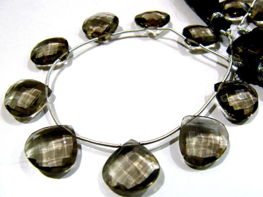 Smoky Quartz Heart shape Faceted 13mm Beads Strand 8 inches Long