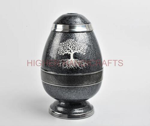 Egg Shaped Grey Brass Cremation Urn for Human Ashes - Funeral Urns Manufacturer