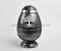 Egg Shaped Grey Brass Cremation Urn For Human Ashes - Funeral Urns Manufacturer - Finishing: Enamel
