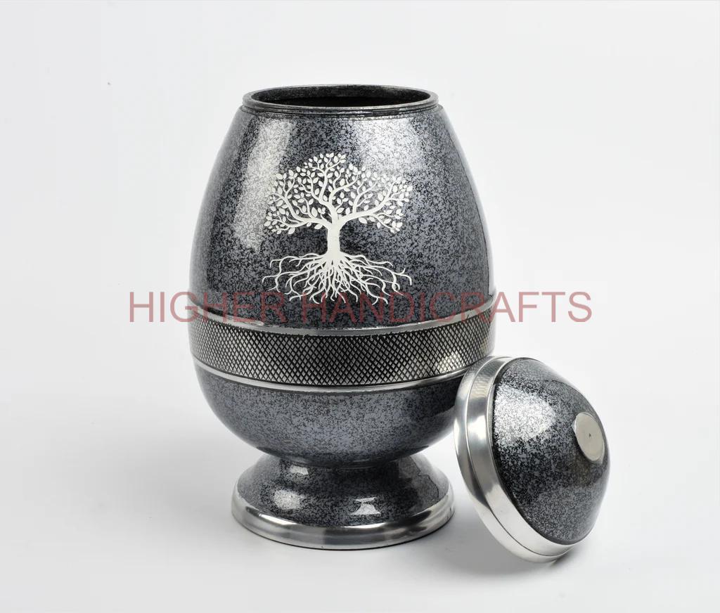 Egg Shaped Grey Brass Cremation Urn for Human Ashes - Funeral Urns Manufacturer