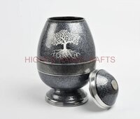Egg Shaped Grey Brass Cremation Urn for Human Ashes - Funeral Urns Manufacturer