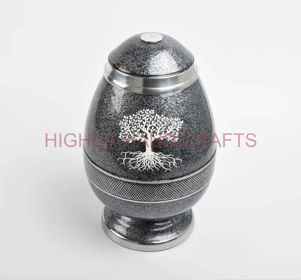 Egg Shaped Grey Brass Cremation Urn for Human Ashes - Funeral Urns Manufacturer
