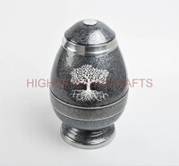 Egg Shaped Grey Brass Cremation Urn for Human Ashes - Funeral Urns Manufacturer