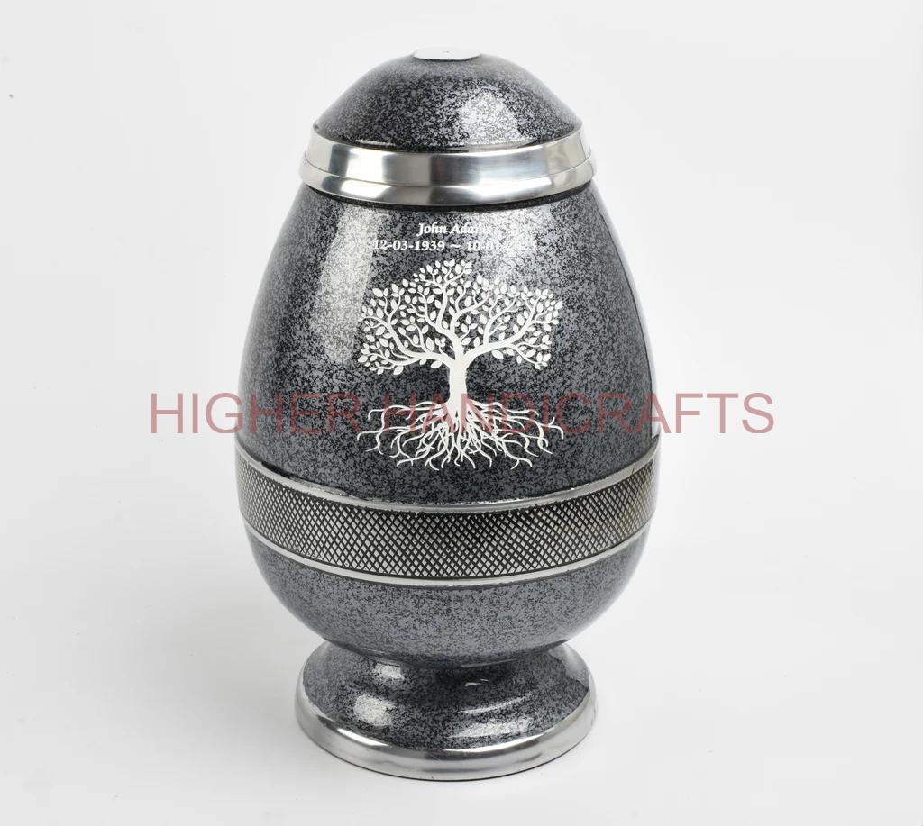 Egg Shaped Grey Brass Cremation Urn for Human Ashes - Funeral Urns Manufacturer