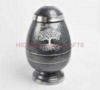 Egg Shaped Grey Brass Cremation Urn for Human Ashes - Funeral Urns Manufacturer