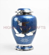 Brass Cremation Urn For Human Ashes - 220 Cubic Inches, Modern Blue & Silver Enamel Finish, Professional Design With Casting Technique  