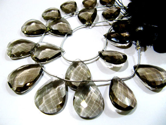 Smoky Hydro Quartz Pear shape Faceted 15x20mm to 18x25mm Strand 8''Long