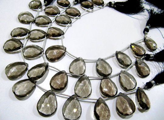 Smoky Hydro Quartz Pear shape Faceted 15x20mm to 18x25mm Strand 8''Long