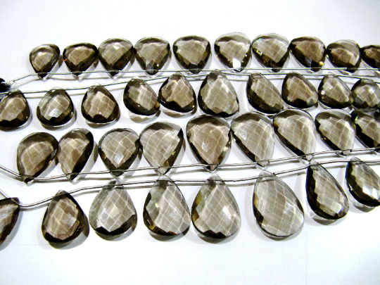 Smoky Hydro Quartz Pear shape Faceted 15x20mm to 18x25mm Strand 8''Long