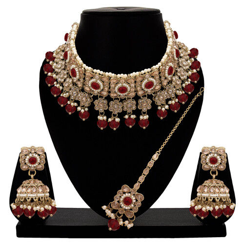 Floral Square Splendor Mehandi plated Reverse AD Choker Necklaces set.