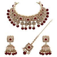 Floral Square Splendor Mehandi plated Reverse AD Choker Necklaces set.