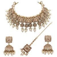 Floral Square Splendor Mehandi plated Reverse AD Choker Necklaces set..