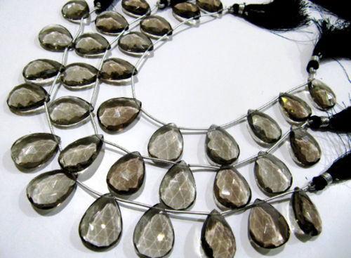 Natural Smoky Quartz Pear shape Faceted Beads 15x20mmBeads Strand 8''Long