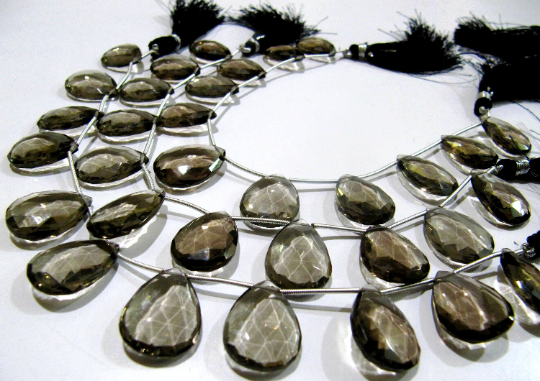 Natural Smoky Quartz Pear shape Faceted Beads 15x20mmBeads Strand 8''Long