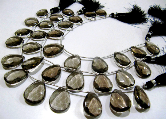 Natural Smoky Quartz Pear shape Faceted Beads 15x20mmBeads Strand 8''Long