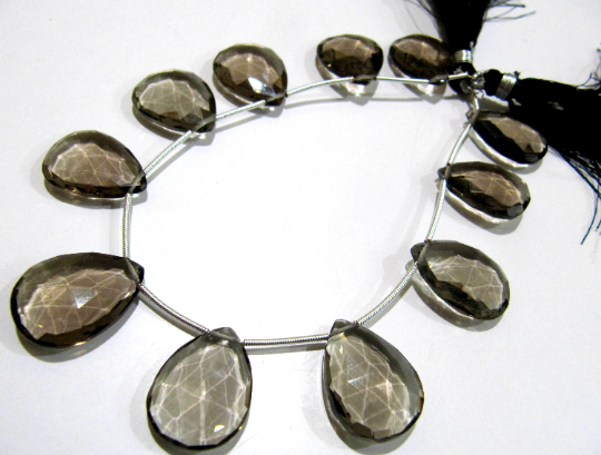 Natural Smoky Quartz Pear shape Faceted Beads 15x20mmBeads Strand 8''Long