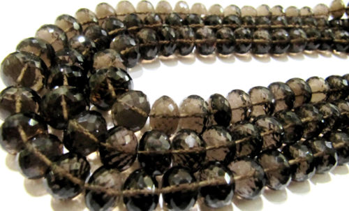 Natural Smoky Quartz Rondelle Faceted 9 to 12mm Graduated Beads Strand 8''long