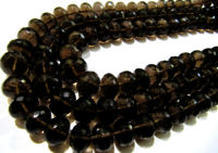 Natural Smoky Quartz Rondelle Faceted 9 to 12mm Graduated Beads Strand 8''long