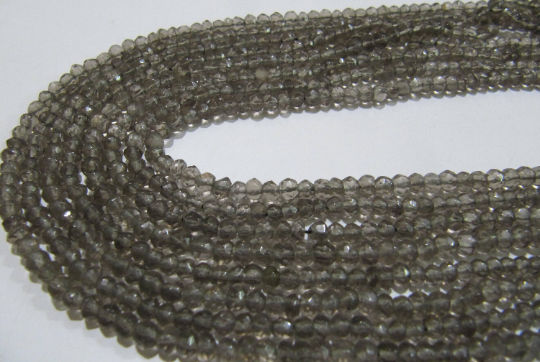 Natural Smoky Quartz Rondelle Faceted Beads 3-4mm Beads Strand 13''long