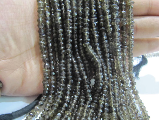 Natural Smoky Quartz Rondelle Faceted Beads 3-4mm Beads Strand 13''long