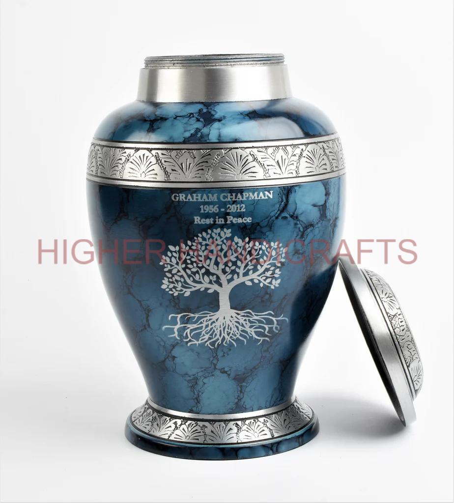Blue Fire Handcrafted Metal Cremation Urn for Human Ashes & Pets - Funeral Urns 7 Accessories Supplies