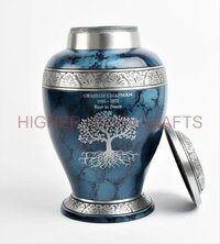 Blue Fire Handcrafted Metal Cremation Urn for Human Ashes & Pets - Funeral Urns 7 Accessories Supplies