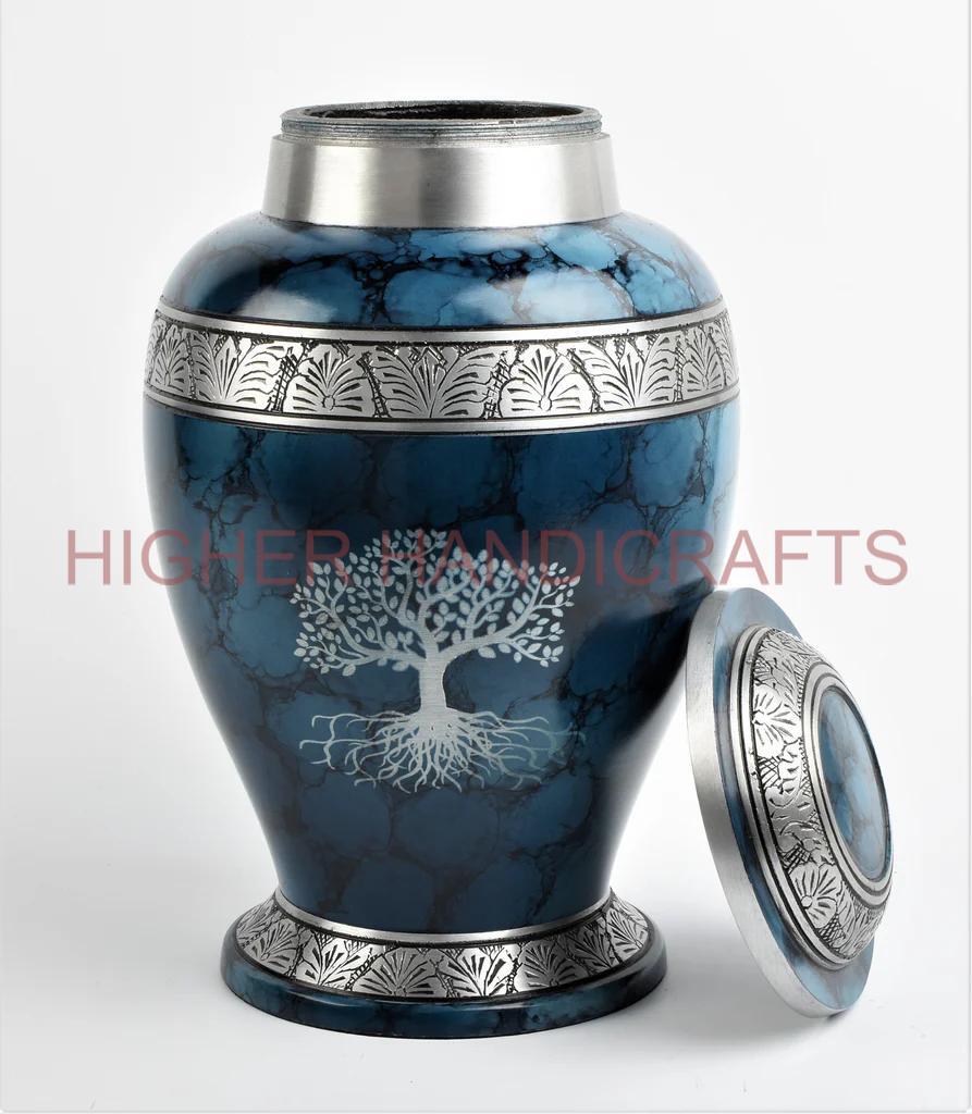 Blue Fire Handcrafted Metal Cremation Urn for Human Ashes & Pets - Funeral Urns 7 Accessories Supplies