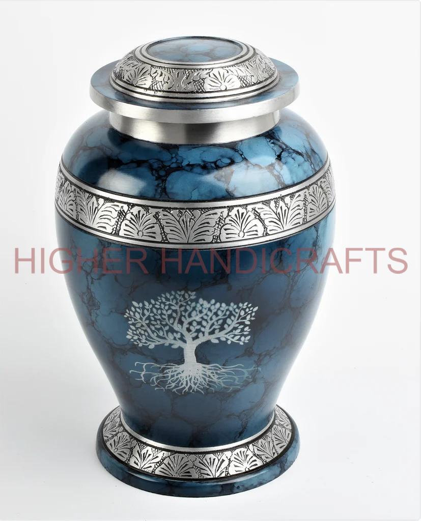 Blue Fire Handcrafted Metal Cremation Urn for Human Ashes & Pets - Funeral Urns 7 Accessories Supplies