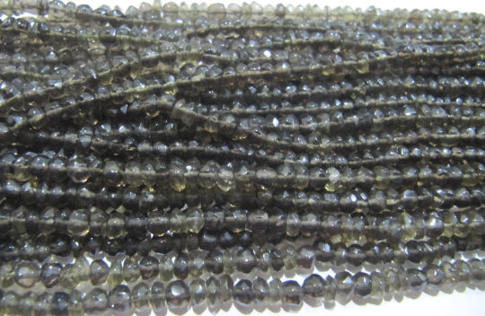 Natural Smoky Quartz Rondelle Faceted 3-4mm Beads Strand 13''long