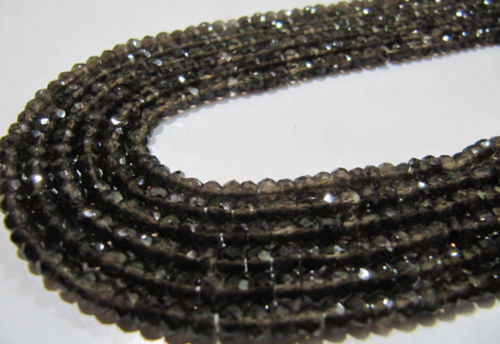 Natural Smoky Quartz Rondelle Faceted 3- 4mm Beads Strand 13 inches Long