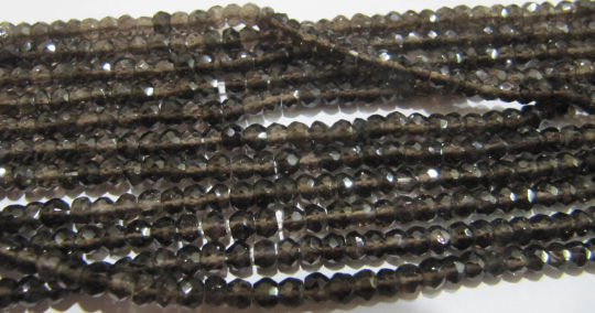 Natural Smoky Quartz Rondelle Faceted 3- 4mm Beads Strand 13 inches Long