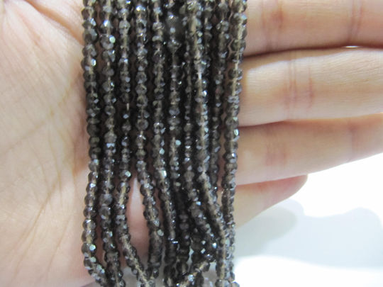 Natural Smoky Quartz Rondelle Faceted 3- 4mm Beads Strand 13 inches Long