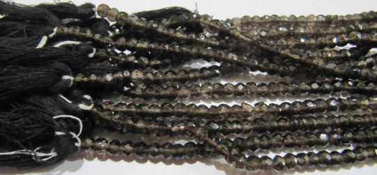 Natural Smoky Quartz Rondelle Faceted 3- 4mm Beads Strand 13 inches Long