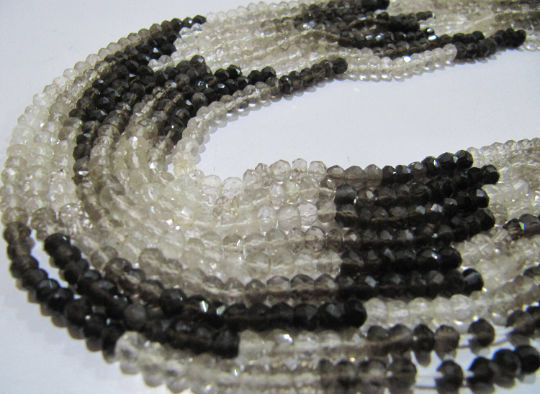 Natural Smoky Quartz Rondelle Shaded Faceted Beads 4-5mm Beads Strand 13''long