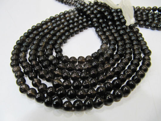 Natural Smoky Quartz Round Plain 5 to 6mm Beads Strand 13 inches Long