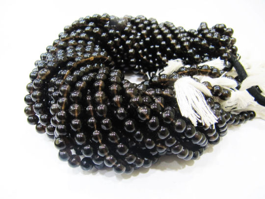 Natural Smoky Quartz Round Plain 5 to 6mm Beads Strand 13 inches Long