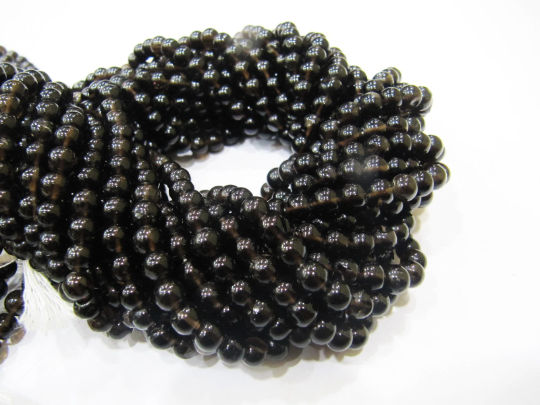 Natural Smoky Quartz Round Plain 5 to 6mm Beads Strand 13 inches Long