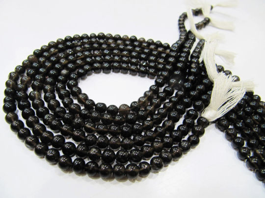 Natural Smoky Quartz Round Plain 5 to 6mm Beads Strand 13 inches Long