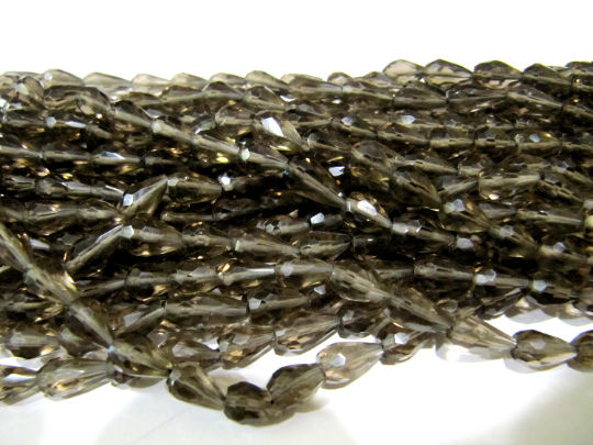 Natural Smoky Quartz Tear Drop Faceted 6x10mm Strand 13 Inches Long