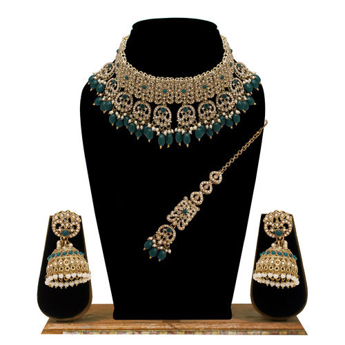 Timeless Squares Reverse AD Mehandi plated choker Necklace set