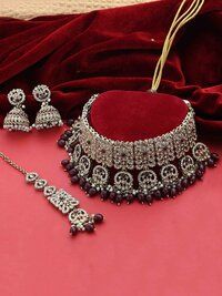 Timeless Squares Reverse AD Mehandi plated choker Necklace set.