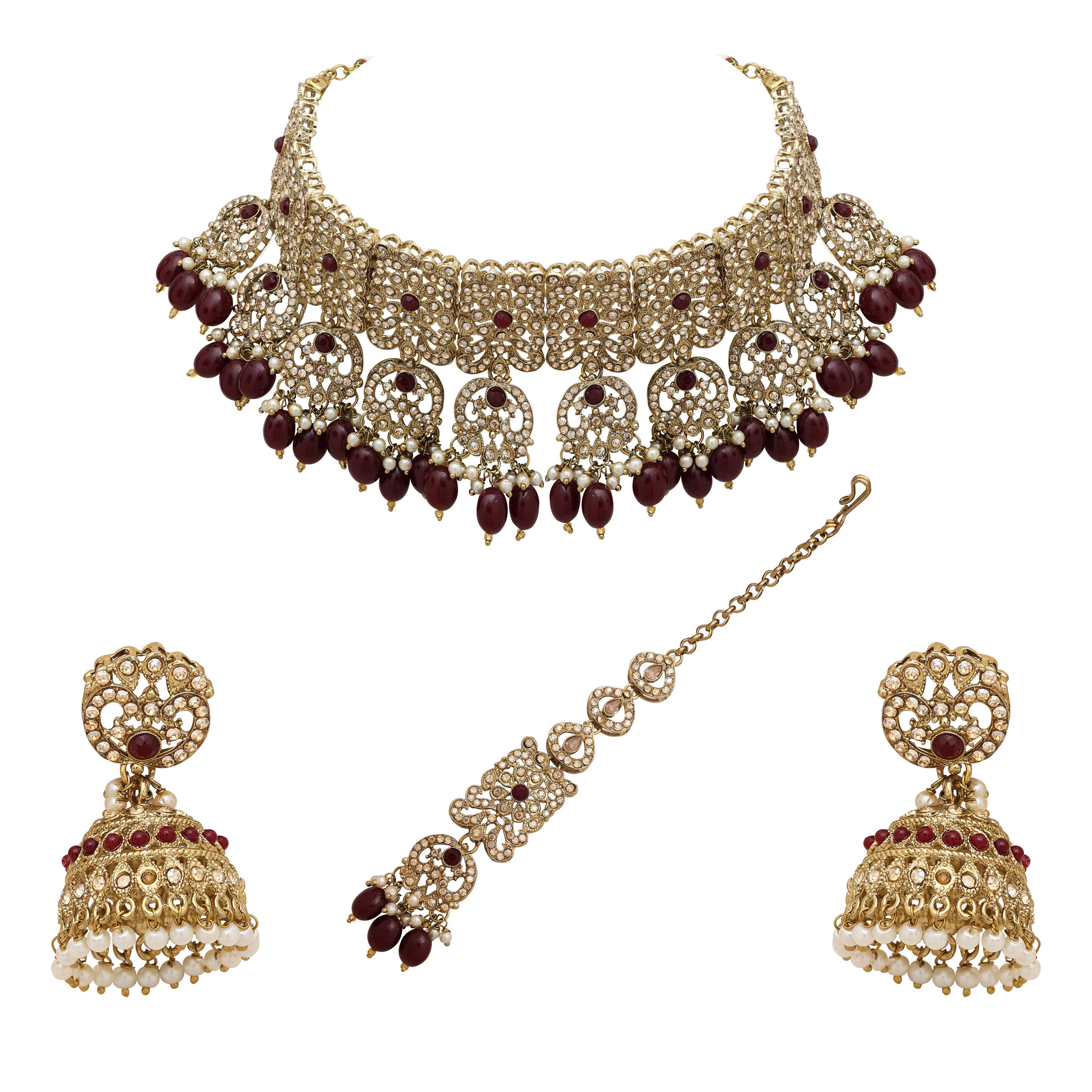 Timeless Squares Reverse AD Mehandi plated choker Necklace set.