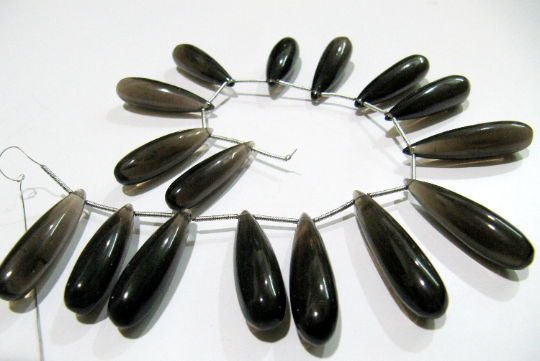 Natural Smoky Quartz Long Tear Drop Plain Beads 1 inch Long Strand 8 inch long