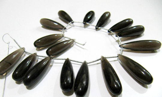 Natural Smoky Quartz Long Tear Drop Plain Beads 1 inch Long Strand 8 inch long