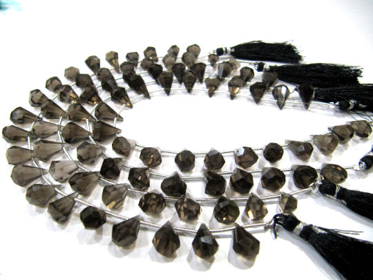 Natural Smoky Quartz Faceted Teardrop 6x10mm to 9x15mm Beads Strand 8''long